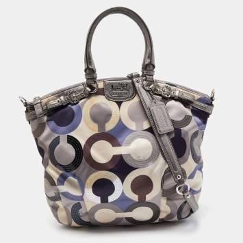 Pre Owned Coach Multicolor Op Art Satin and Leather Madison Bag