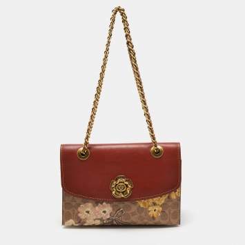 Pre Owned Coach Brown/Beige Signature Coated Canvas and Leather Parker Shoulder Bag