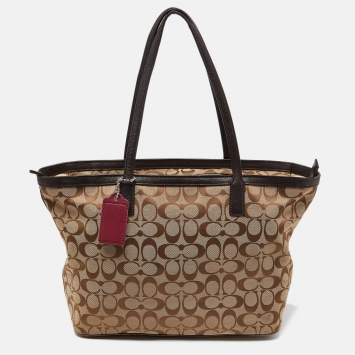 Coach Beige/Brown Signature Canvas and Leather Shopper Tote