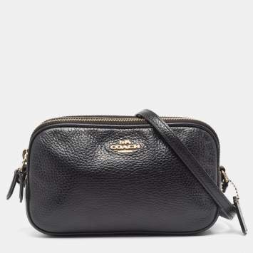 Pre Owned Coach Black Leather Isla Double Zip Camera Crossbody Bag