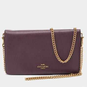 Coach Plum Leather Callie Foldover Chain Clutch 