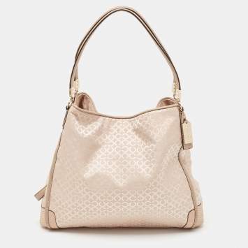 Pre Owned Coach Pink Canvas and Python Embossed Leather Edie Hobo