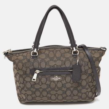 Pre Owned Coach Black/Grey Signature Canvas and Leather Prairie Satchel