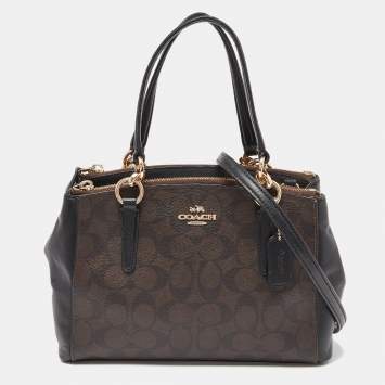 Coach Brown/Black Signature Coated Canvas and Leather Mini Christie Carryall Satchel