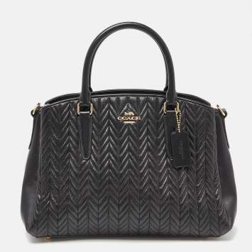 Pre Owned Coach Black Quilted Leather Sage Carryall Satchel
