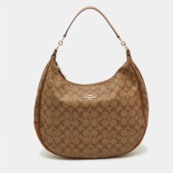 Coach Brown Signature Coated Canvas and Leather Harley Hobo