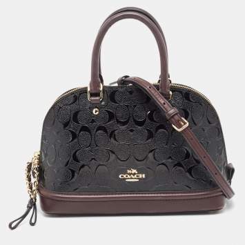 Pre Owned Coach Black/Plum Signature Embossed Patent and Leather Mini Sierra Satchel