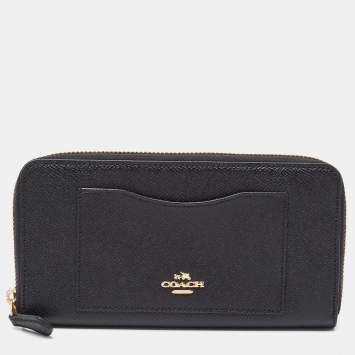 Pre Owned Coach Black Leather Accordion Zip Around Continental Wallet