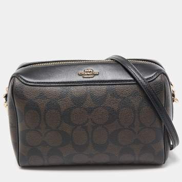 Pre Owned Coach Brown/Black Signature Coated Canvas and Leather Bennett Crossbody Bag