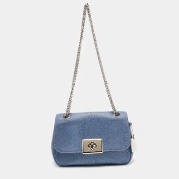 Pre Owned Coach Blue Textured Leather Flap Cassidy Chain Shoulder Bag