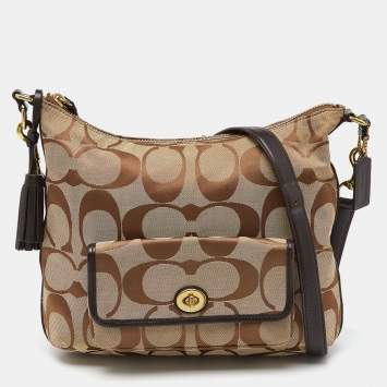 Pre Owned Coach Beige/Brown Signature Canvas and Leather Courtenay Crossbody Bag