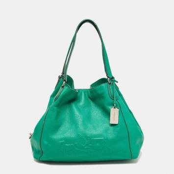 Pre Owned Coach Green Leather Embossed Carriage Edie Shoulder Bag
