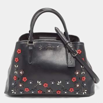 Pre Owned Coach Black Leather Embellished Margot Carryall Satchel