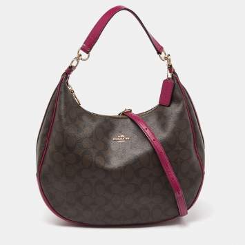 Coach Purple/Brown Signature Coated Canvas and Leather Harley Hobo