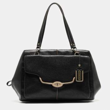 Pre Owned Coach Black Textured Leather E/W Madison Madeline Satchel