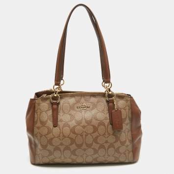 Pre Owned Coach Brown Signature Coated Canvas Small Christie Carryall Satchel