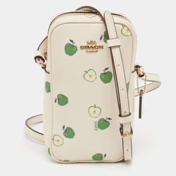 Coach Off White/Green Apple Print Coated Canvas North/South Crossbody Bag