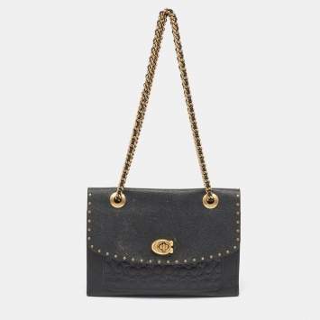 Pre Owned Coach Black Leather Rivets Parker Crossbody Bag