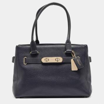 Pre Owned Coach Navy Blue Leather Swagger 33 Tote