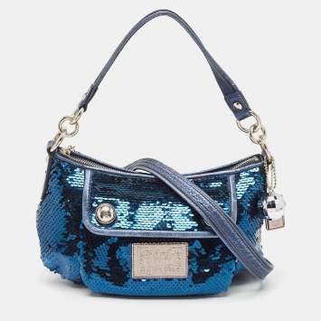 Pre Owned Coach Blue/Silver Sequins and Leather Groovy Hobo