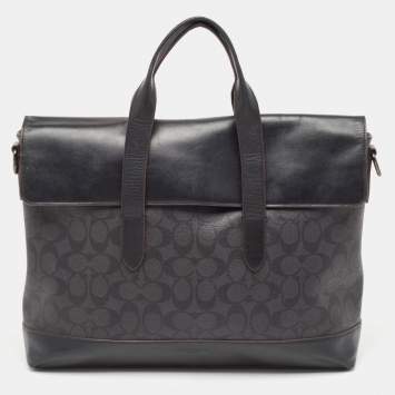 Coach Black Signature Coated Canvas and Leather Hamilton Briefcase Bag