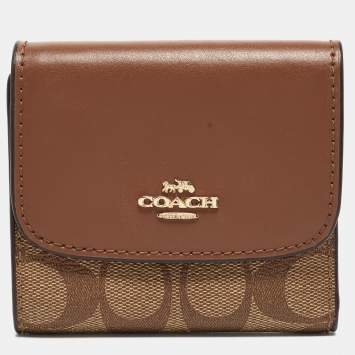Coach Beige/Brown Signature Coated Canvas and Leather Trifold Wallet
