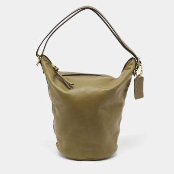 Pre Owned Coach Olive Green Leather Bleecker Bucket Bag