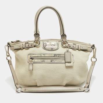 Pre Owned Coach Light Grey Snake Embossed and Leather Sophia Madison Satchel