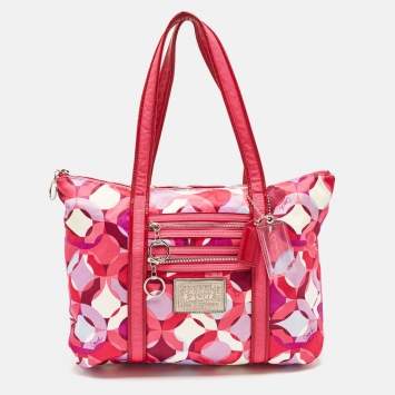 Coach Pink Signature Satin and Patent Leather Tote