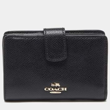 Pre Owned Coach Black Leather Compact Wallet