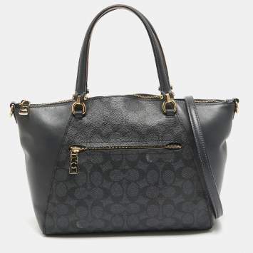 Coach Black Signature Coated Canvas and Leather Prairie Satchel