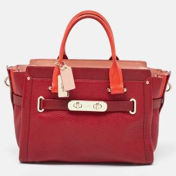 Pre Owned Coach Two Tone Red Leather Swagger 27 Carryall Tote