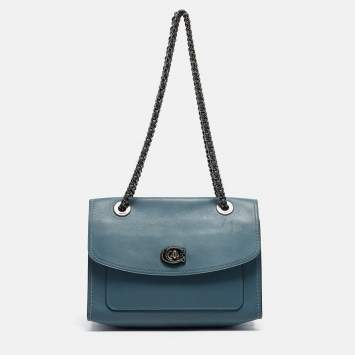 Coach Blue Leather Small Parker Chain Flap Shoulder Bag