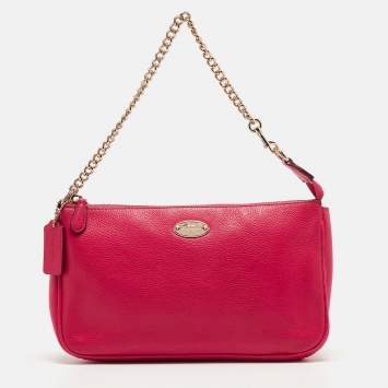 Pre Owned Coach Hot Pink Leather Baguette Bag