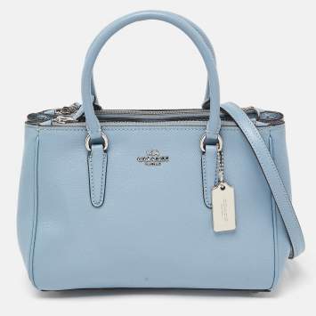 Pre Owned Coach Blue Leather Mini Surrey Carryall Tote
