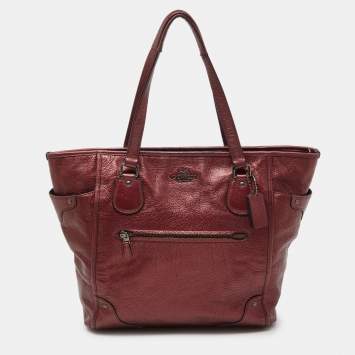 Pre Owned Coach Metallic Leather Zip Tote