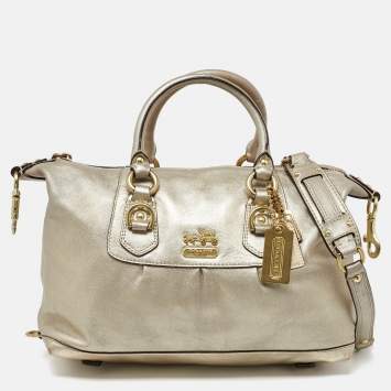 Pre Owned Coach Gold Metallic Leather Madison Sabrina Satchel 