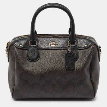 مملوكة مسبقًا Coach Black/Brown Signature Coated Canvas and Leather Mini Bennett Satchel