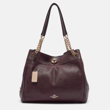 Coach Burgundy Leather Turnlock Edie Shoulder Bag