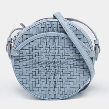 Pre Owned Cole Haan Blue Woven Leather Grand Ambition Circle Crossbody Bag