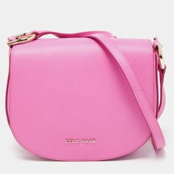 Pre Owned Cole Haan Pink Leather Flap Crossbody Bag