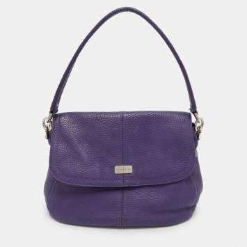 Pre Owned Cole Haan Purple Leather Flap Crossbody Bag