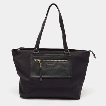Pre Owned Cole Haan Black Nylon Zip Shopper Tote