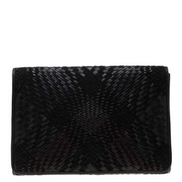 Pre Owned Cole Haan Black Woven Leather and Suede Clutch