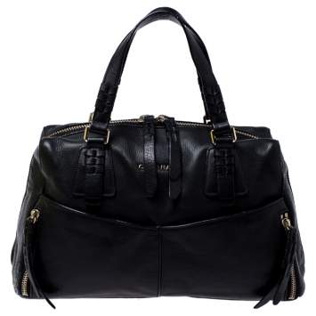 Pre Owned Cole Haan Black Leather Front Pocket Satchel