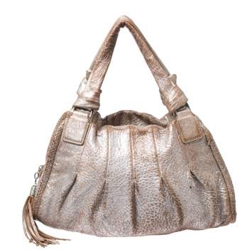 مملوكة مسبقًا Cole Haan Metallic Beige Pleated Leather Tassel Hobo