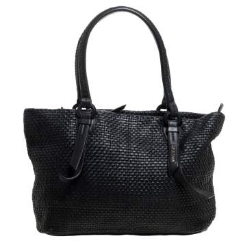 Pre Owned Cole Haan Black Woven Leather Medium Bethany Tote 
