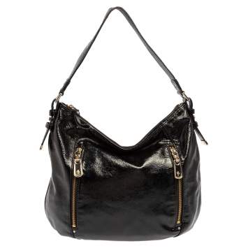 Pre Owned Cole Haan Black Textured Patent Leather  Hobo