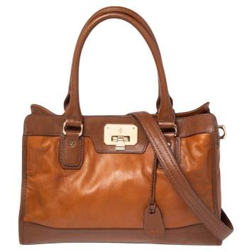 Pre Owned Cole Haan Brown/Tan Pebbled Leather Tote