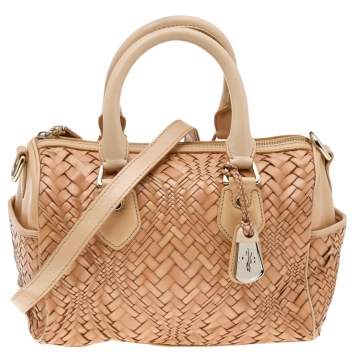 Pre Owned Cole Haan Beige Woven Leather Satchel